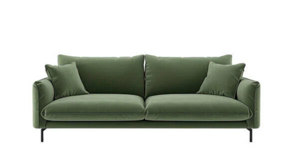 Freshly cleaned green velvet sofa after professional upholstery cleaning in Los Angeles