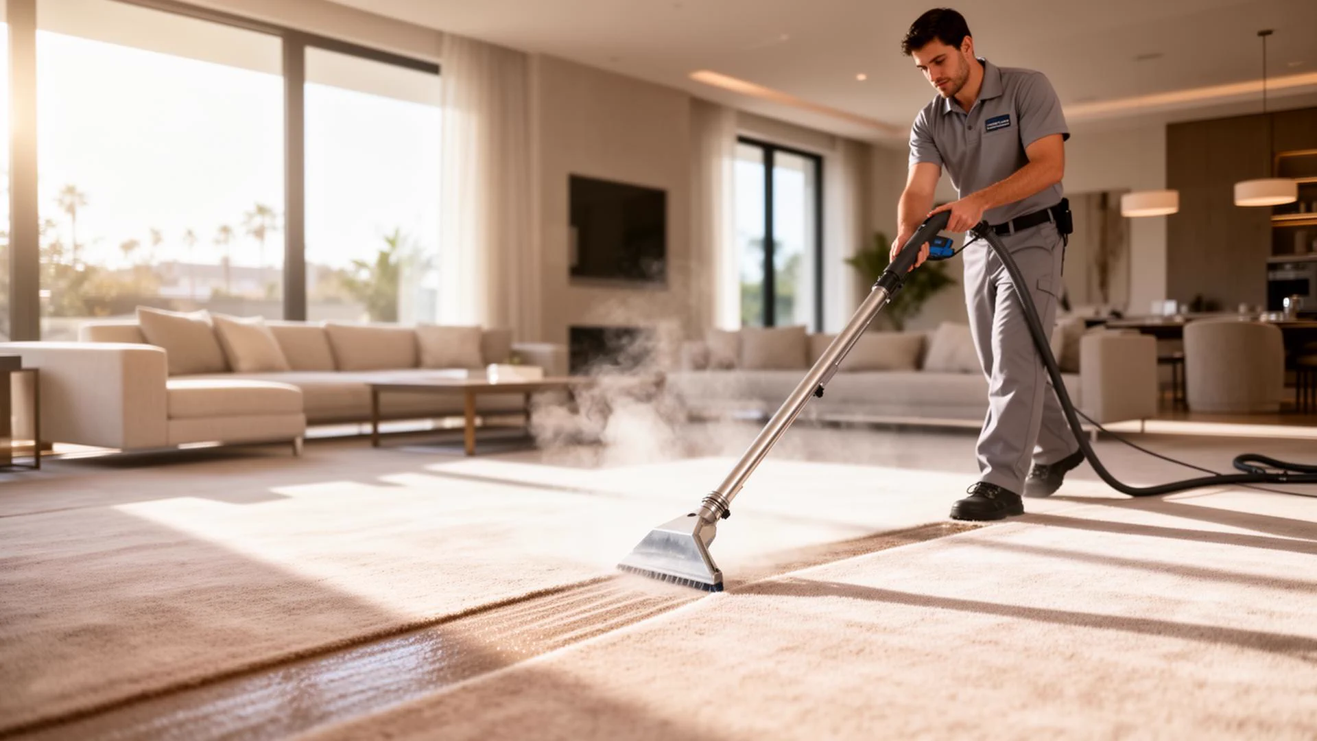 Freshly cleaned plush carpet in a sunlit Los Angeles living room by Dan Carpet Cleaning